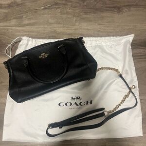 Coach Black Leather Satchel w/ Gold Hardware + Crossbody Strap